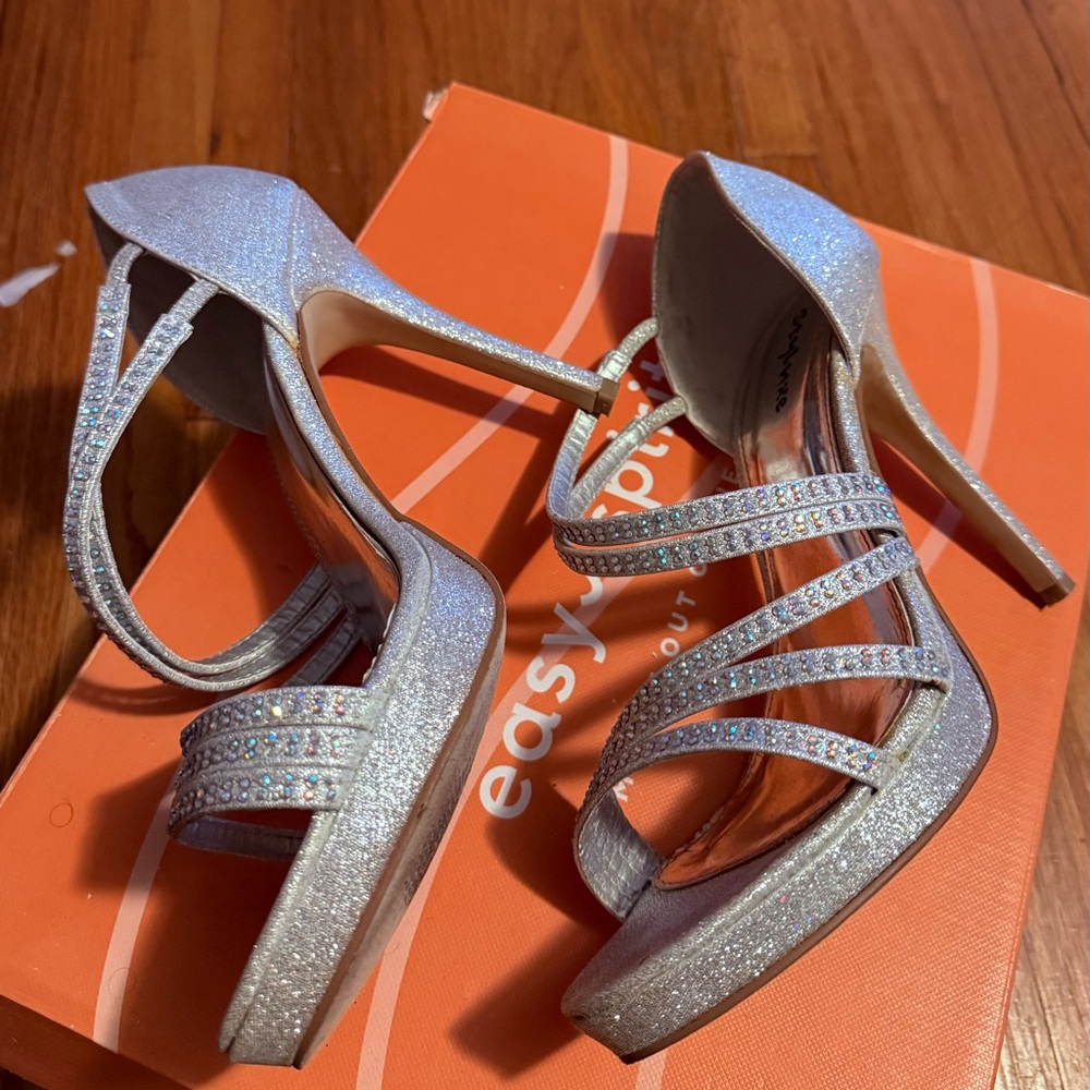 STYLUS Glittering Silver Strappy Heels